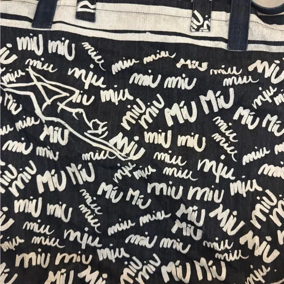 Miu Miu Denim and White Logo Tote Bag - Picture 4 of 8